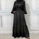 Satin Plain Belted Hijab Dress | Evening Dress