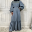Satin Plain Belted Hijab Dress | Evening Dress