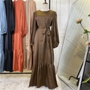 Satin Plain Belted Hijab Dress | Evening Dress