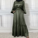 Satin Plain Belted Hijab Dress | Evening Dress