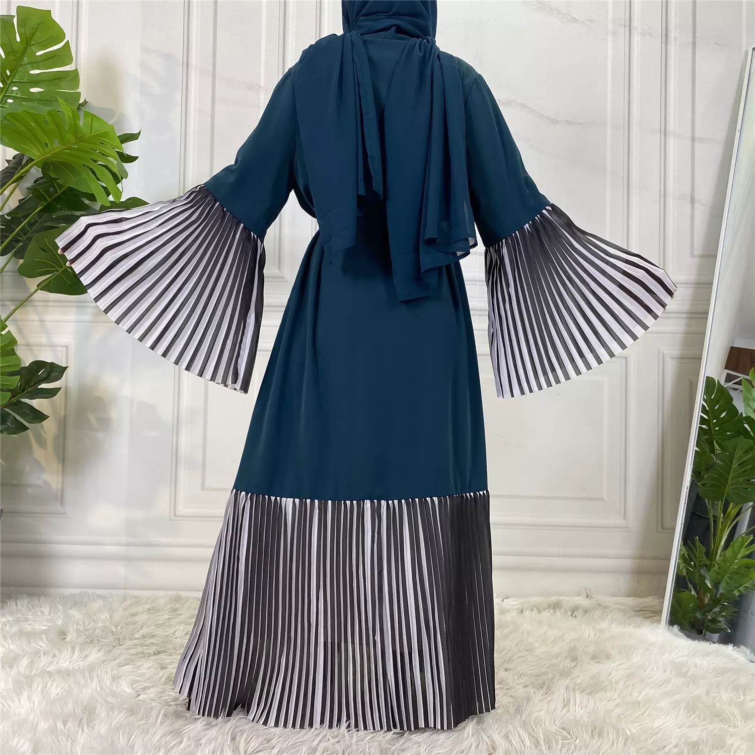 Pleated Edges Open front Abaya