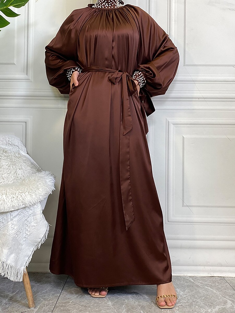 Pearl decorated satin hijab dress