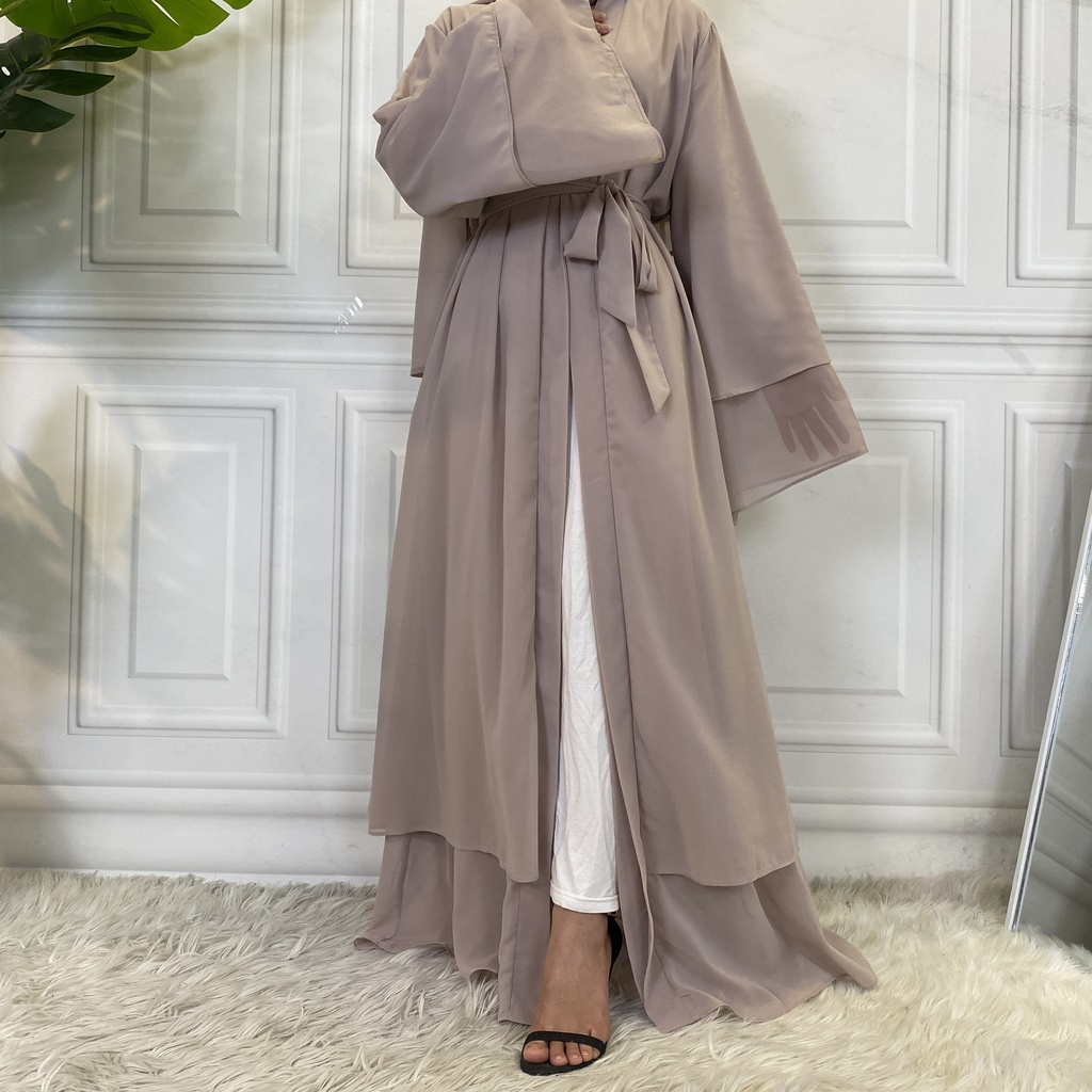 Two Layers Chiffon Open Front Abaya