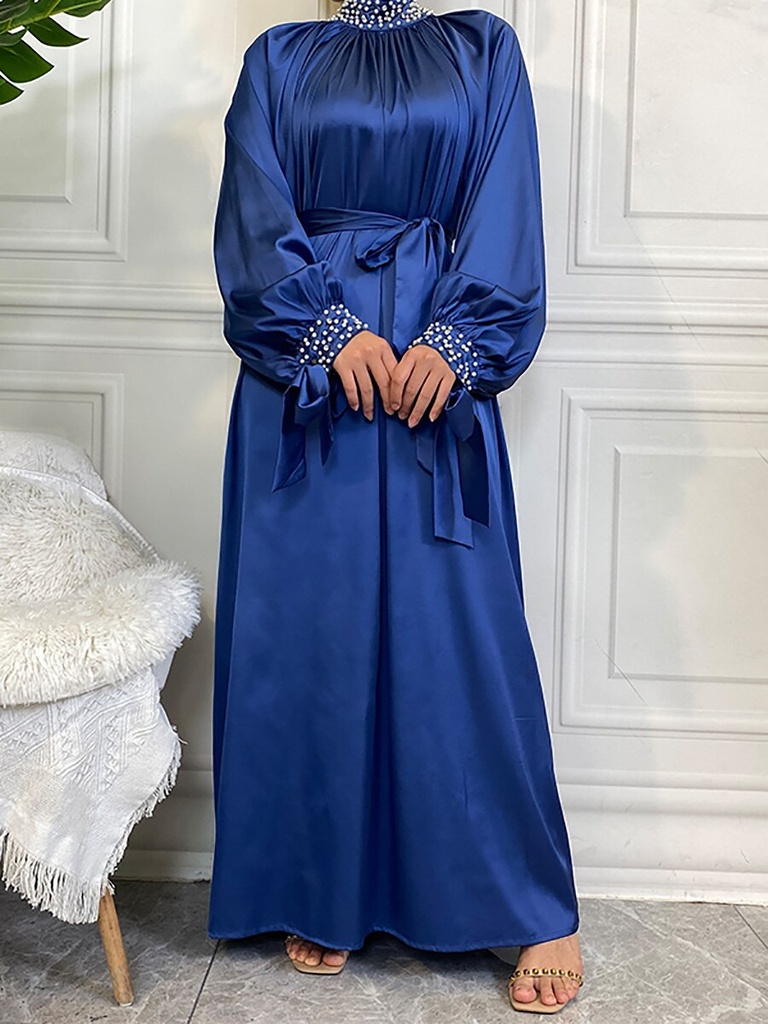 Pearl decorated satin hijab dress