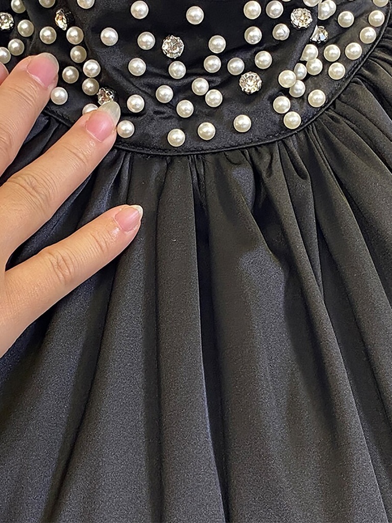 Pearl decorated satin hijab dress