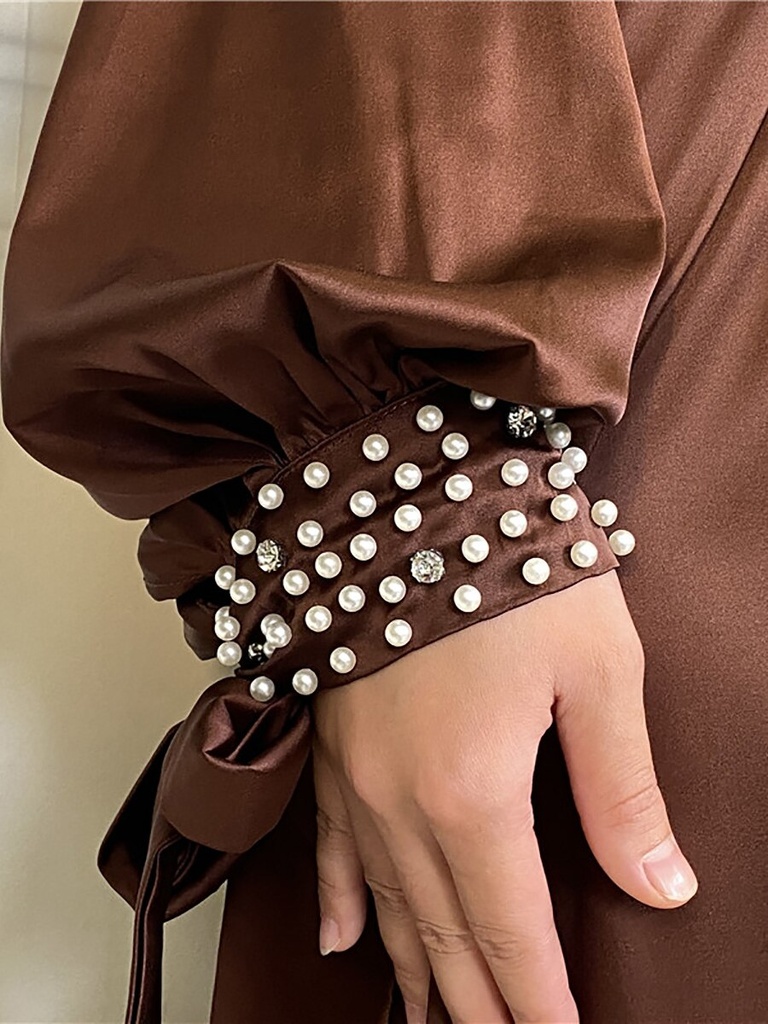 Pearl decorated satin hijab dress