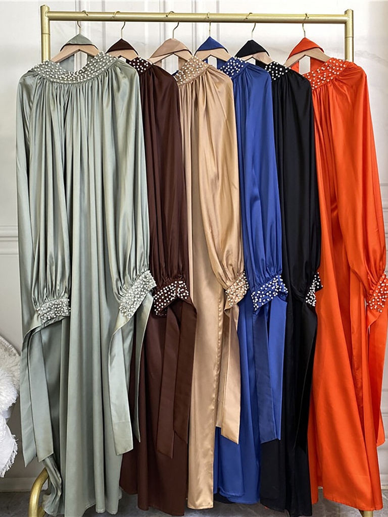 Pearl decorated satin hijab dress
