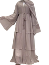 Three Layers Chiffon Open Front Abaya