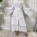 Three Layers Chiffon Open Front Abaya