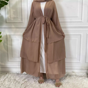 Three Layers Chiffon Open Front Abaya