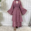 Three Layers Chiffon Open Front Abaya
