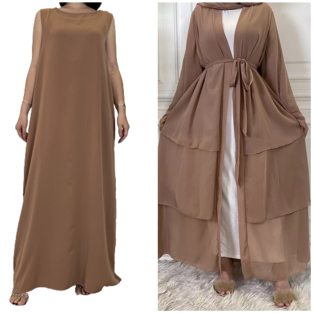 Abaya set - 3 Layers Chiffon Abaya with Inner dress 