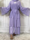 Three Layers Chiffon Open Front Abaya