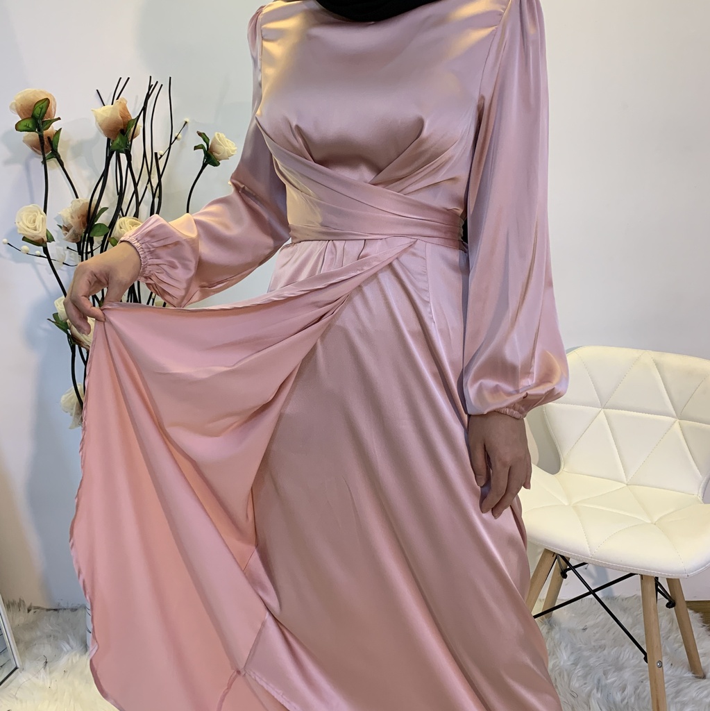 Satin Belted Eid Dress | Evening Hijab Dress