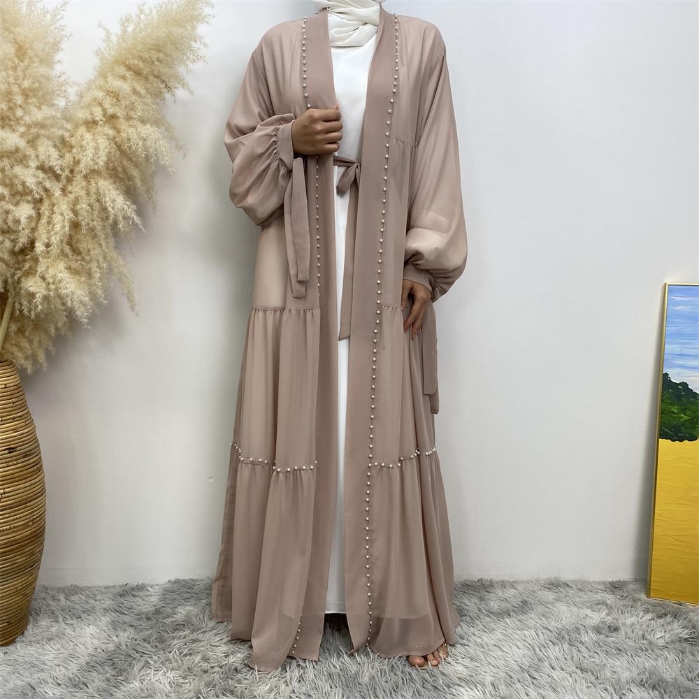 Ruffle chiffon abaya with pearls
