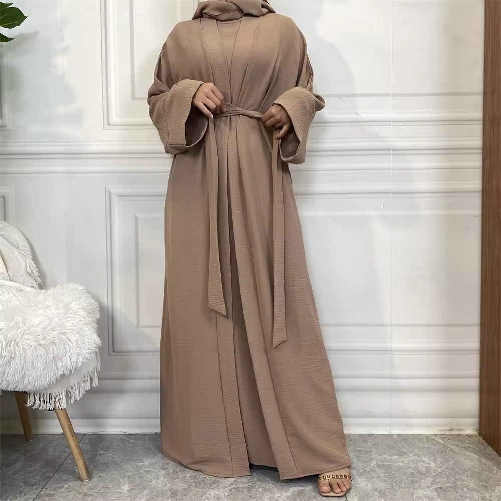 Two Pieces Plain Abaya set + Open cuff