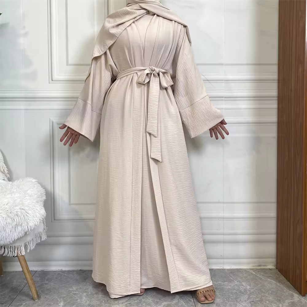 Two Pieces Plain Abaya set + Open cuff