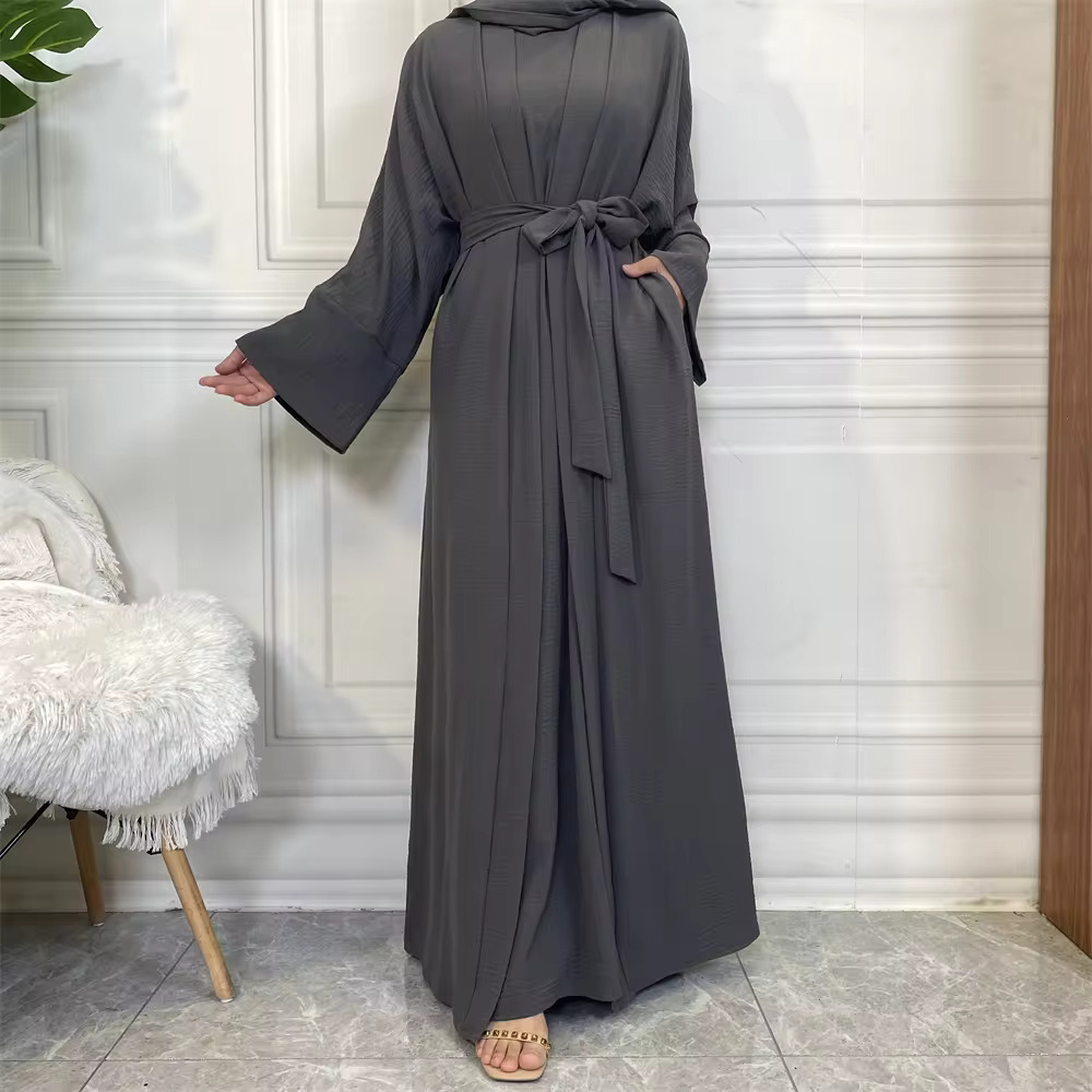 Two Pieces Plain Abaya set + Open cuff