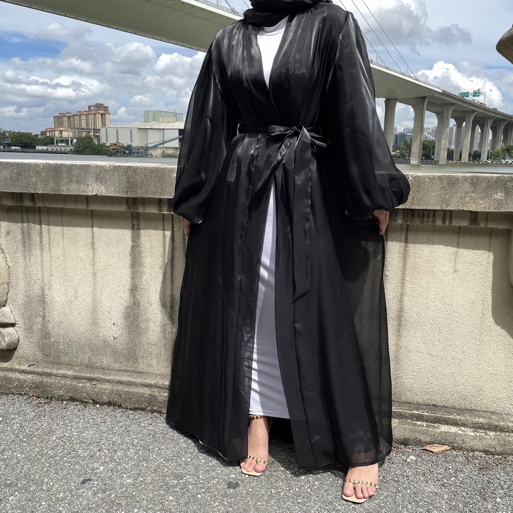 Shiny Silk Open front Abaya