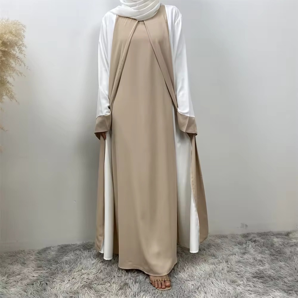 Flared sleeve closed abaya attached inner cover