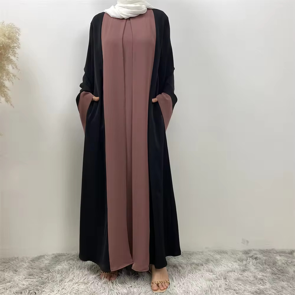 Flared sleeve closed abaya attached inner cover