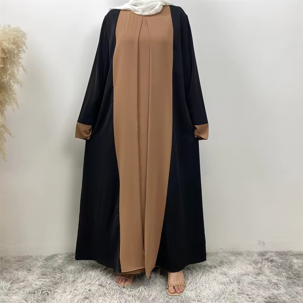 Flared sleeve closed abaya attached inner cover
