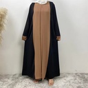 Flared sleeve closed abaya attached inner cover