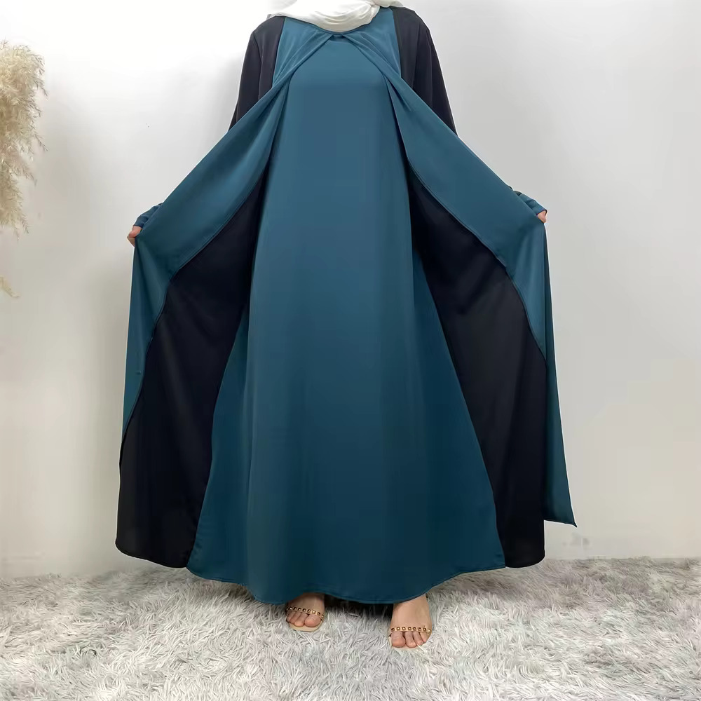 Flared sleeve closed abaya attached inner cover