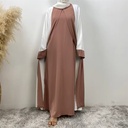 Flared sleeve closed abaya attached inner cover