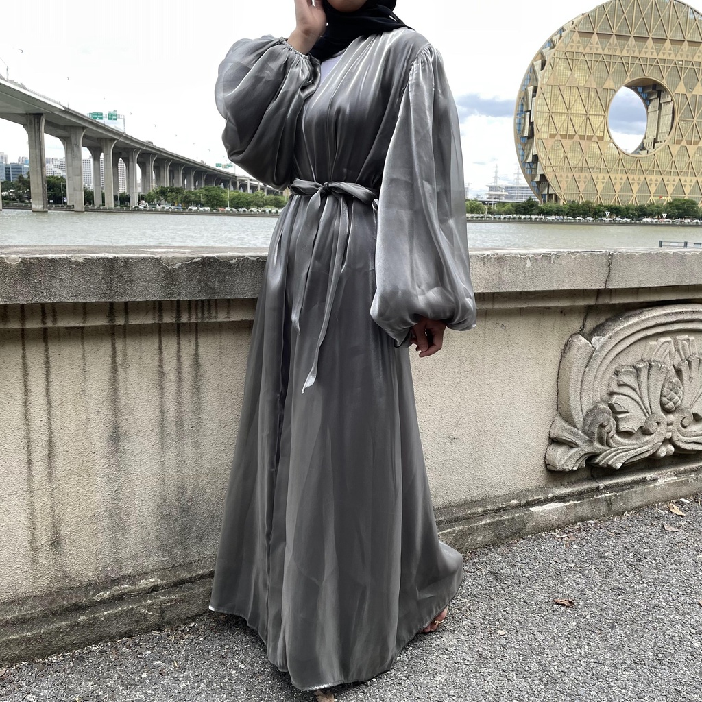 Shiny Silk Open front Abaya