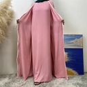 2 PCS Set With inner Crepe Split Lace Up Sleeves White Line Abaya Match Loose