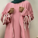 2 PCS Set With inner Crepe Split Lace Up Sleeves White Line Abaya Match Loose