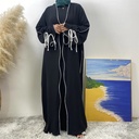 2 PCS Set With inner Crepe Split Lace Up Sleeves White Line Abaya Match Loose