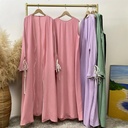 2 PCS Set With inner Crepe Split Lace Up Sleeves White Line Abaya Match Loose