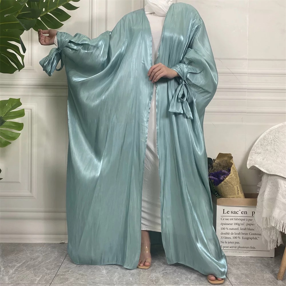 Shinny Wide Abaya with Ribbon Sleeves