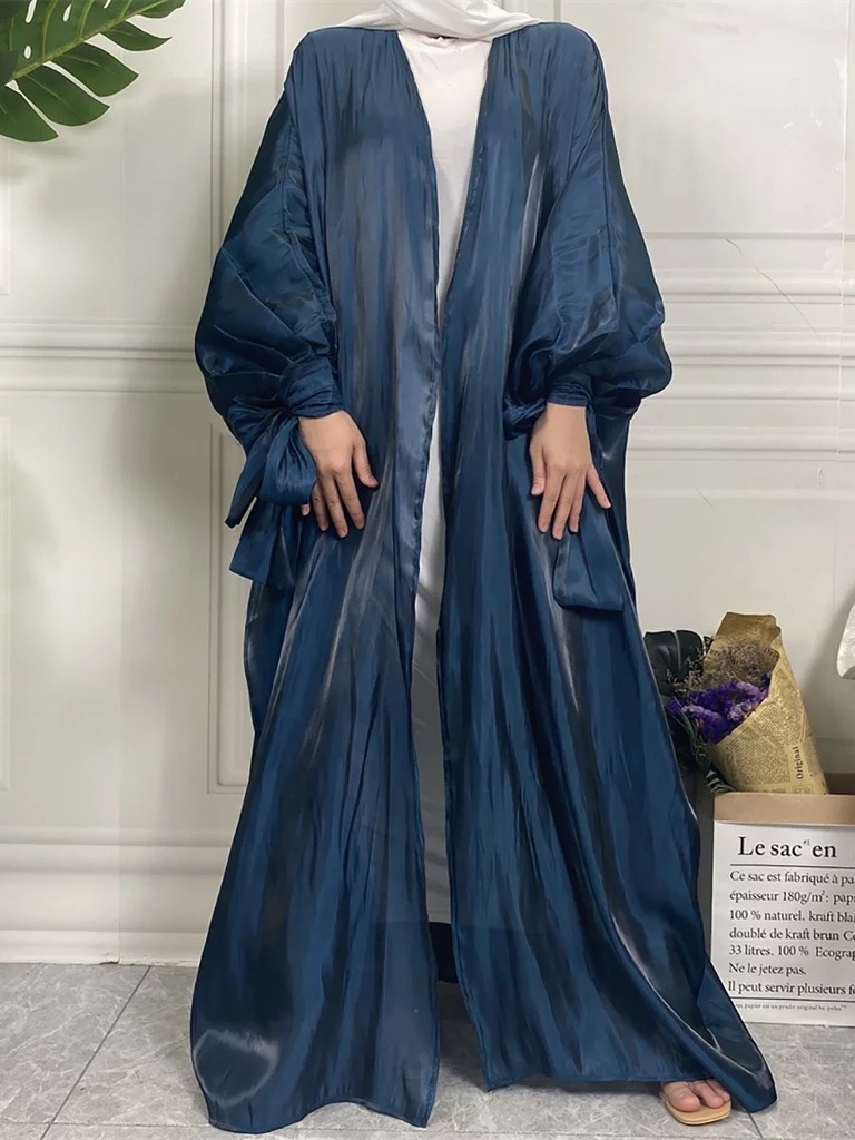 Shinny Wide Abaya with Ribbon Sleeves