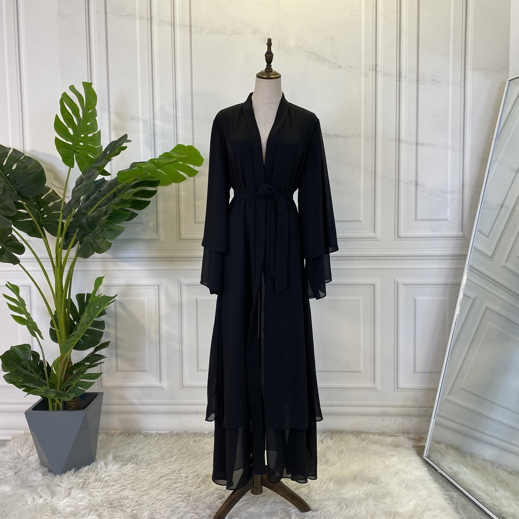 Two Layers Chiffon Open Front Abaya