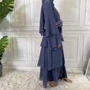 Three Layers Chiffon Open Front Abaya