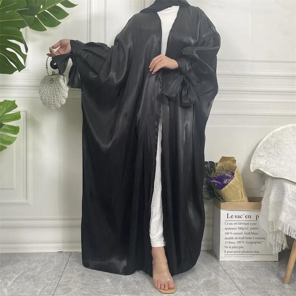 Shinny Wide Abaya with Ribbon Sleeves