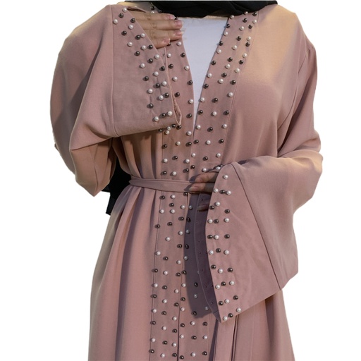 Pearls decorated open front abaya