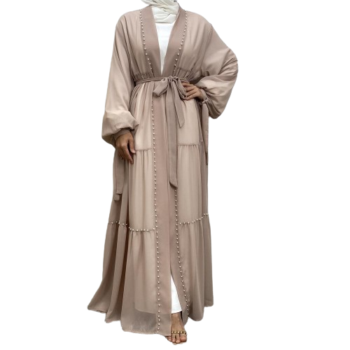 Ruffle chiffon abaya with pearls