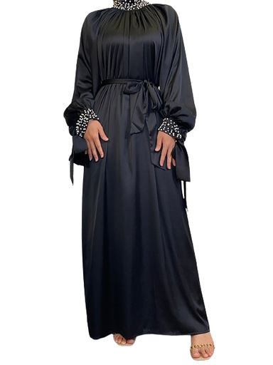 Pearl decorated satin hijab dress