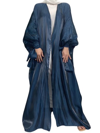 Shinny Wide Abaya with Ribbon Sleeves