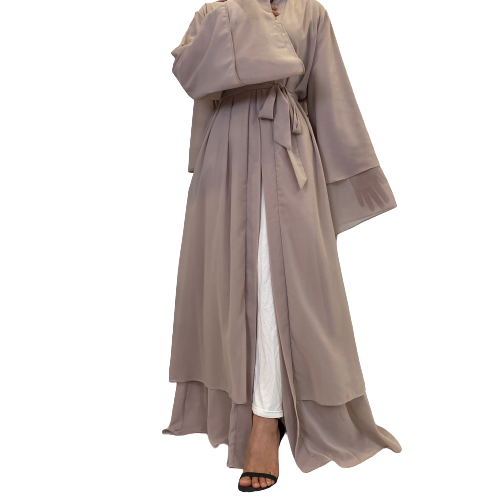 Two Layers Chiffon Open Front Abaya