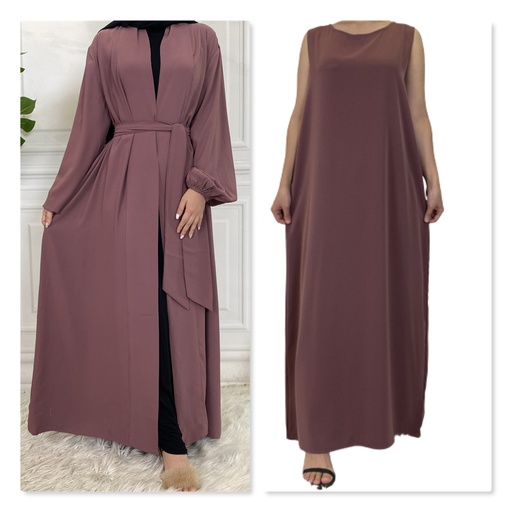 Abaya set - Plain Abaya + Inner dress - Closed cuff
